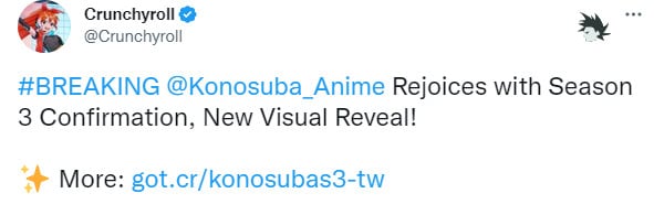 konosuba season 3 tweet from crunchyroll