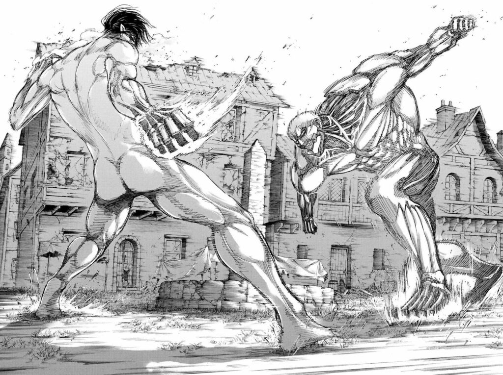 double-page spread from attack on titan manga